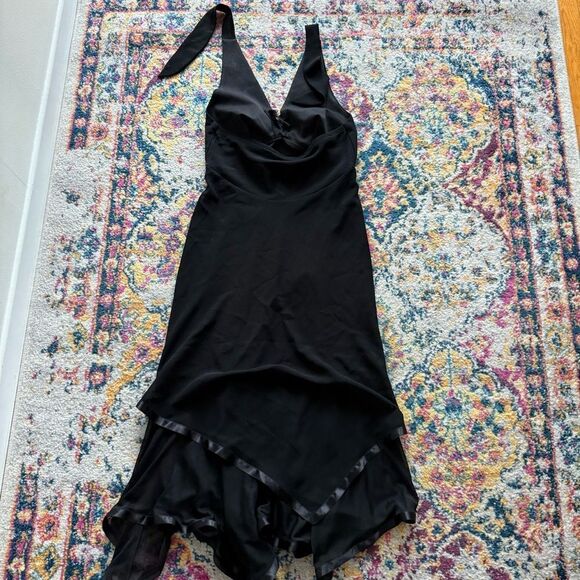 Frank Lyman Mesh Halter asymmetrical dress with flower trim - Picture 11 of 11